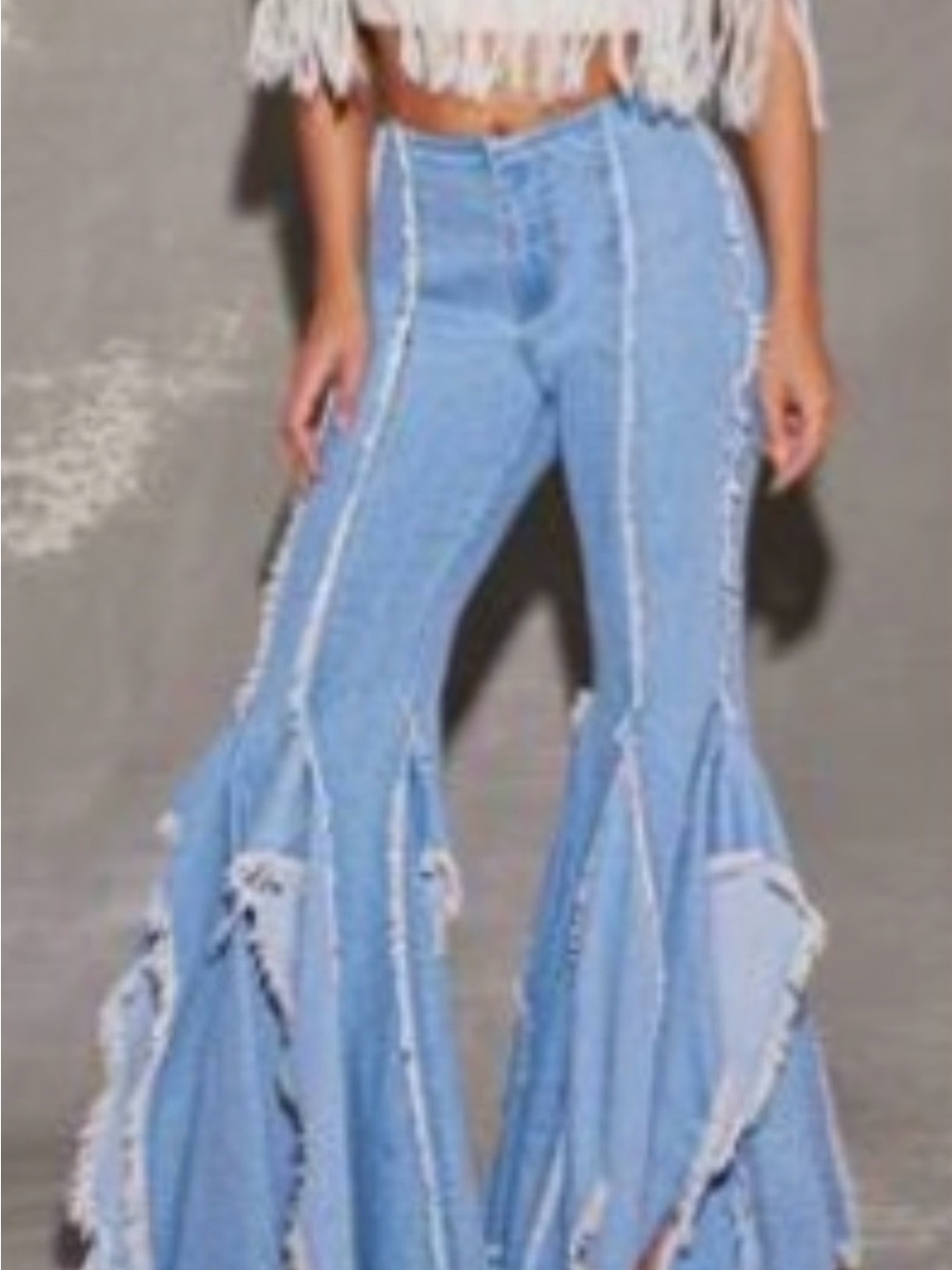SHEIN Light Blue Frayed Split Hem Wide Leg Jeans